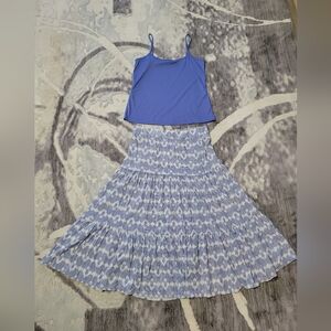 Blue Patterned Maxi Skirt And Top - Women Size M/L